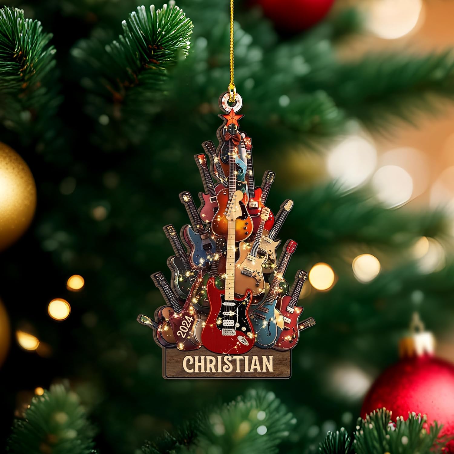 Personalized Guitar Ornament, Electric Guitar Ornament, Guitar Christmas Ornaments 2024, Acoustic Guitar Christmas Ornament, Guitar Christmas Ornaments Guitarist Gift Musical Instruments Xmas (G22)