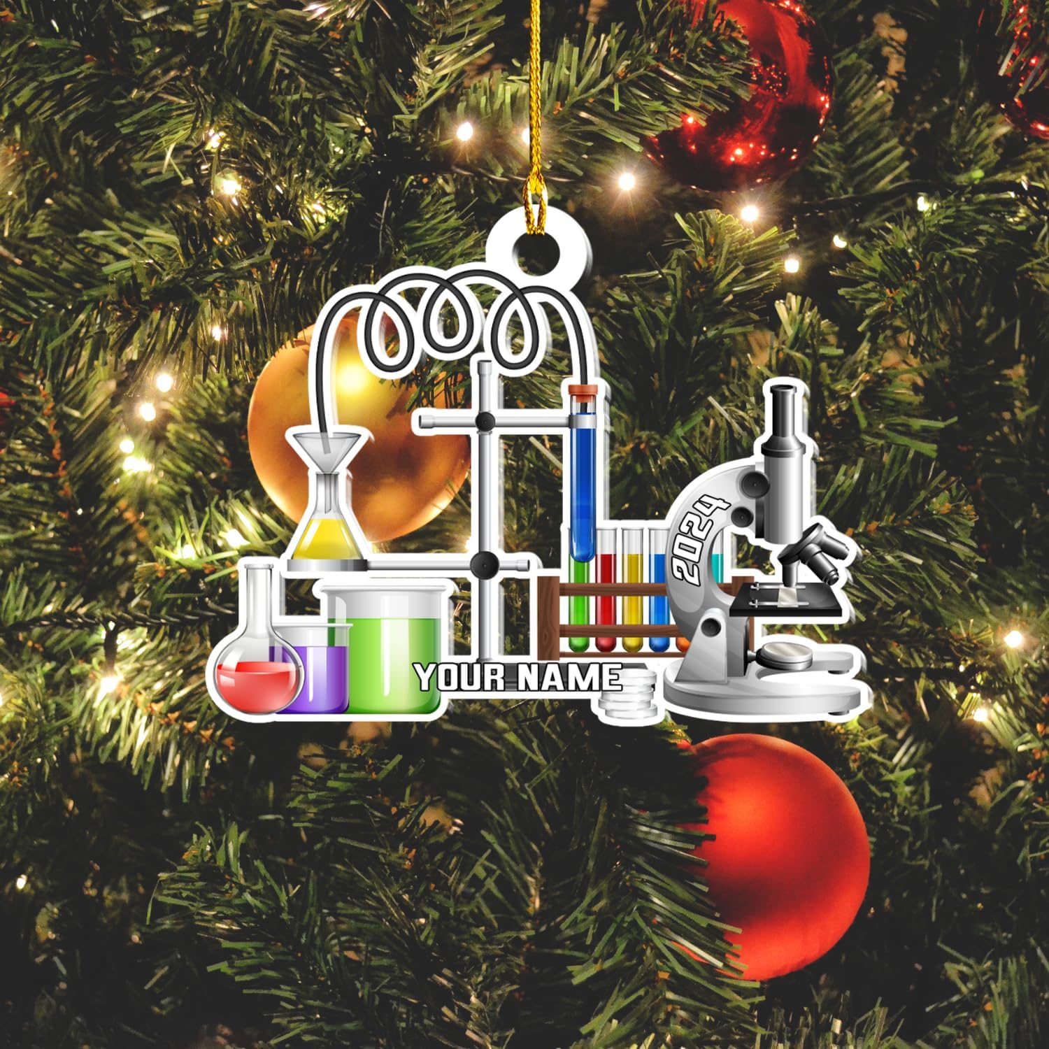 Pretyprints Personalized Chemistry Glass Shape Flat Ornament, Biological Science Christmas Ornament, Chemistry Ornament Scientist Ornament for Chemistry Lover (Style 23)