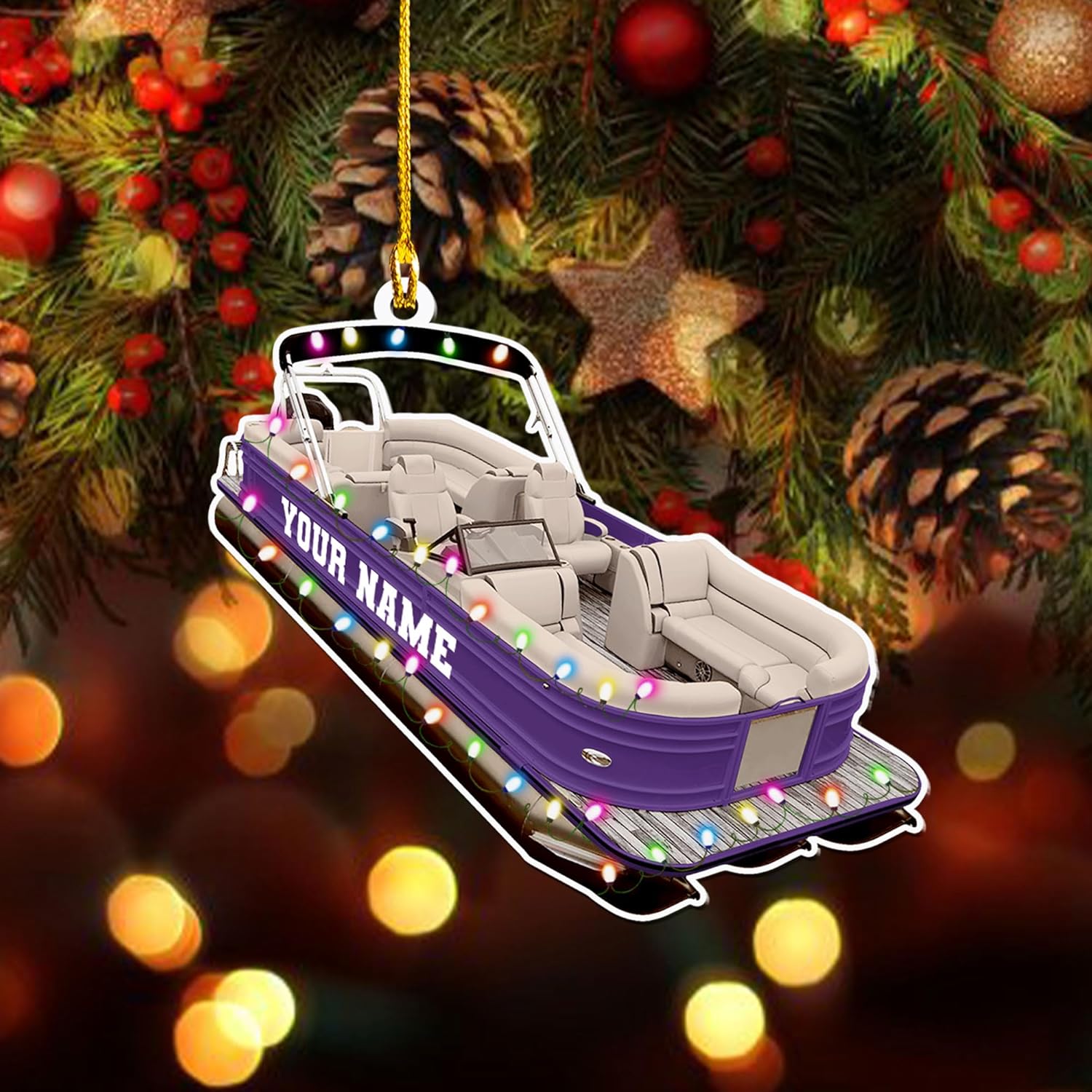 Personalized Pontoon Boat Christmas Ornament, Pontoon Car Ornament, Gift for Bowriders, Wake Boats,Pontoon Lover Gift (Pontoon 26)