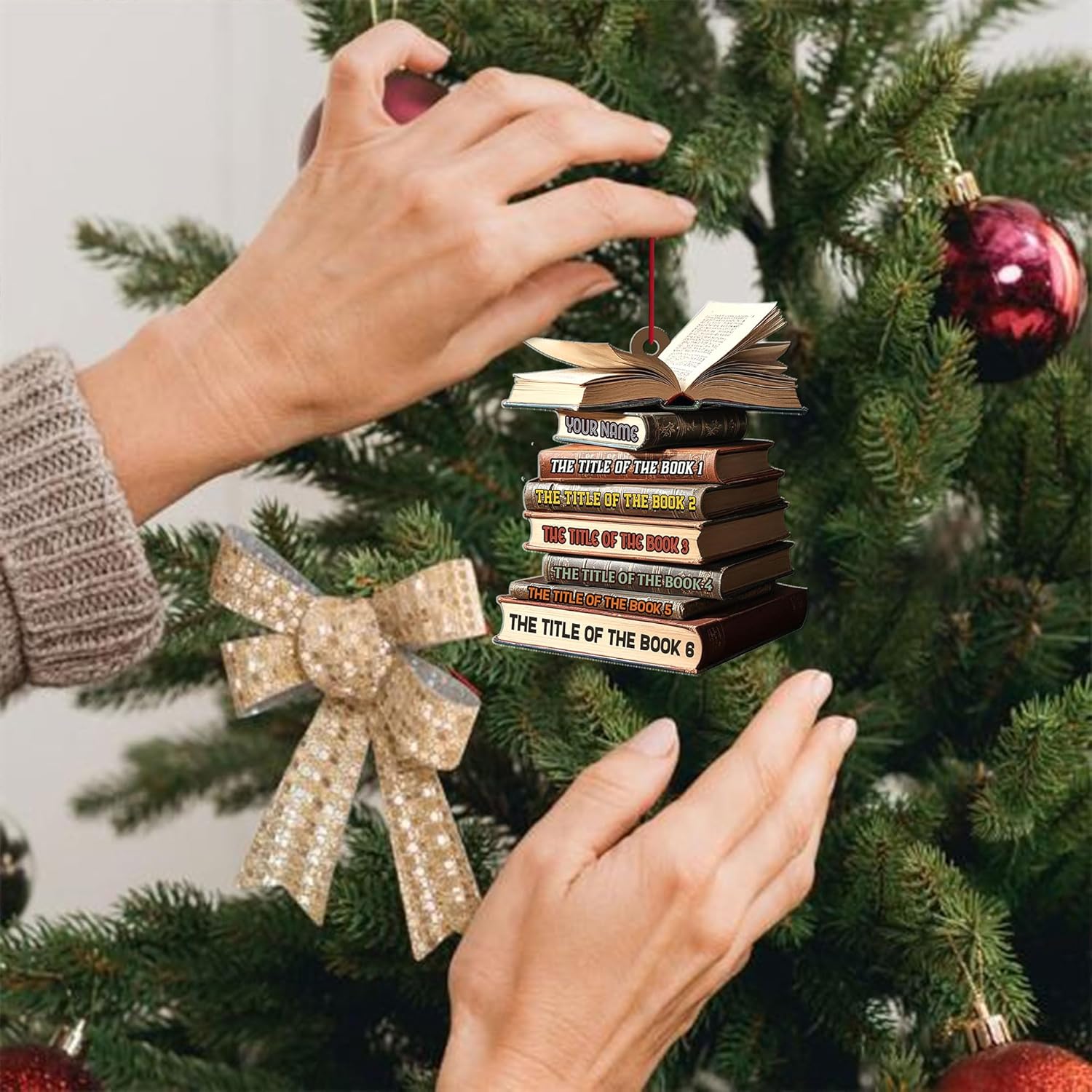 Personalized Book Title & Name, Customized Ornament Tree Gifts for Book Reading Lover Teacher Librarian School Librarian Assistant, Book Tree Ornament, Book Lover's Tree Ornament (Acrylic, Style 11)