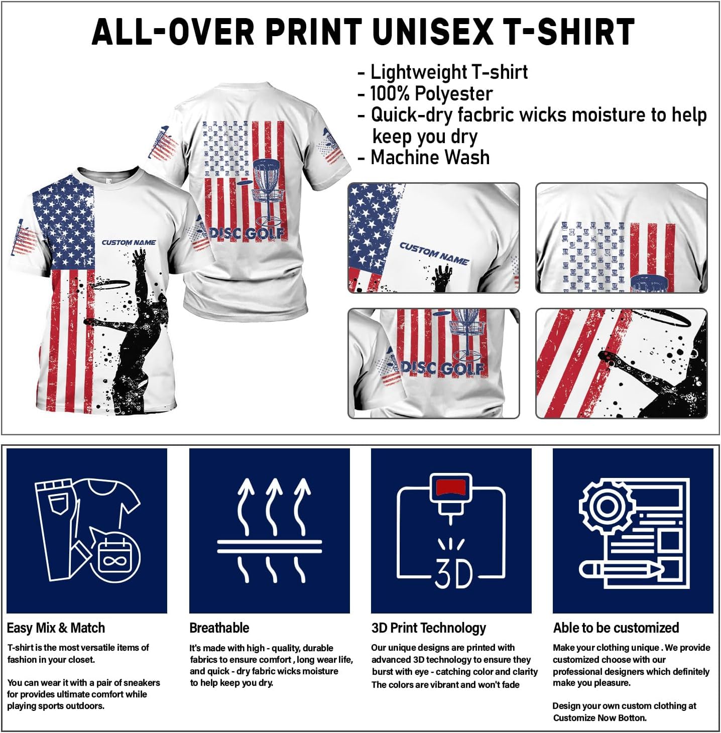Personalized Disc Golf T-Shirt 3D All Over Printing S-5XL, Disc Golf Shirts for Men, Mens Disc Golf Tee Shirt