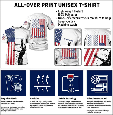 Personalized Disc Golf T-Shirt 3D All Over Printing S-5XL, Disc Golf Shirts for Men, Mens Disc Golf Tee Shirt
