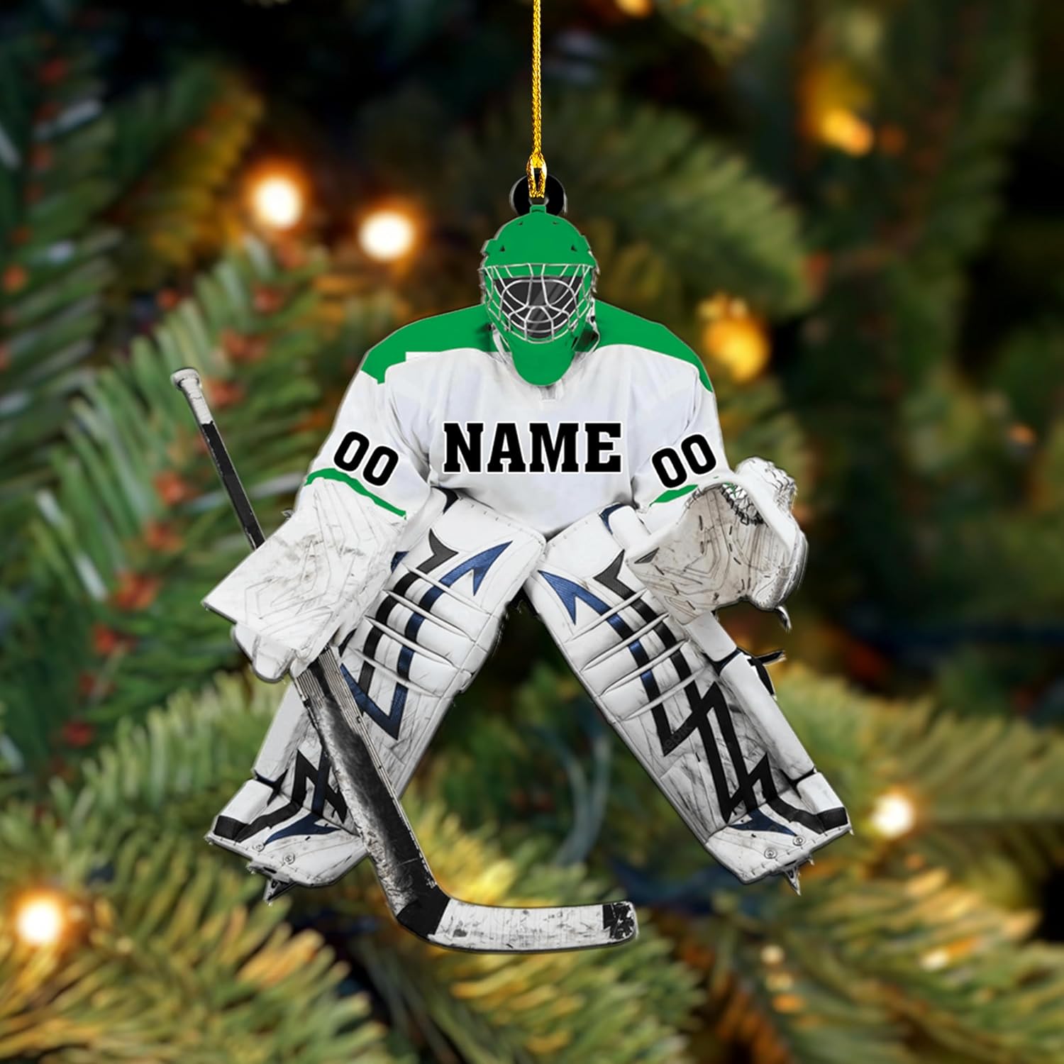 AOVL Personalized Hockey Christmas Ornament, Hockey Skates Helmet and Stick, Hockey Player Ornament, Hockey Ornament, Hockey Flat Ornament, Gift for Hockey Lovers Christmas Tree Decor (HK6)