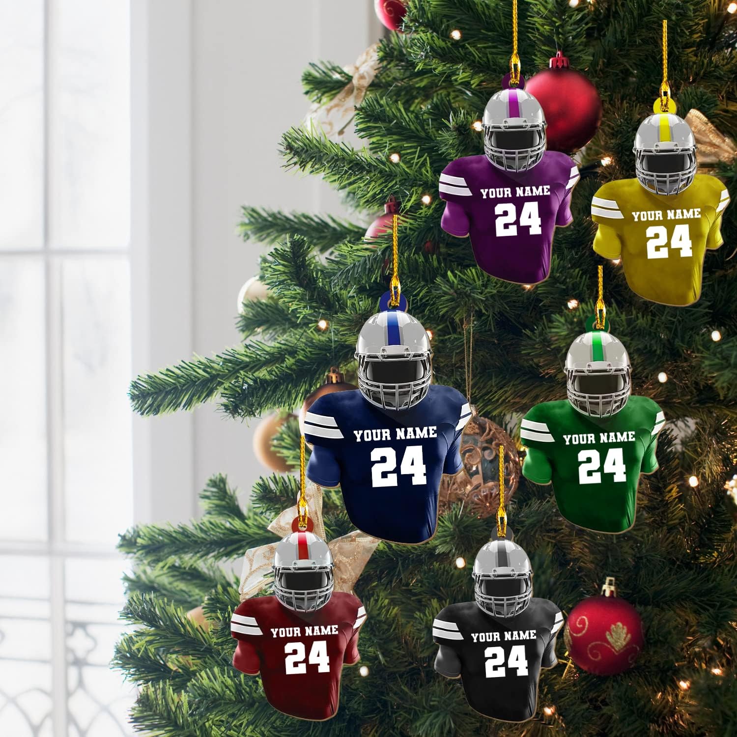 Personalized Name Football Ornaments 2024, Customized Football Christmas Ornaments Wood, Acrylic Ornament Christmas Tree Hanging Ornament Pine Tree Decorations for Kid Couple Friends Family