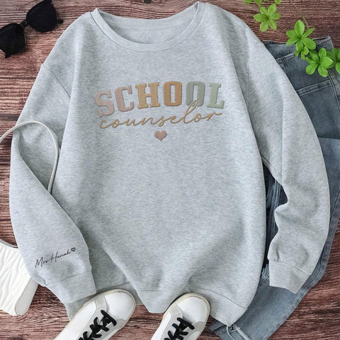 Custom Counselor Embroidered Sweatshirt Retro First Day of School Gift Her Historical Black Casual Long Sleeve Pullover Women