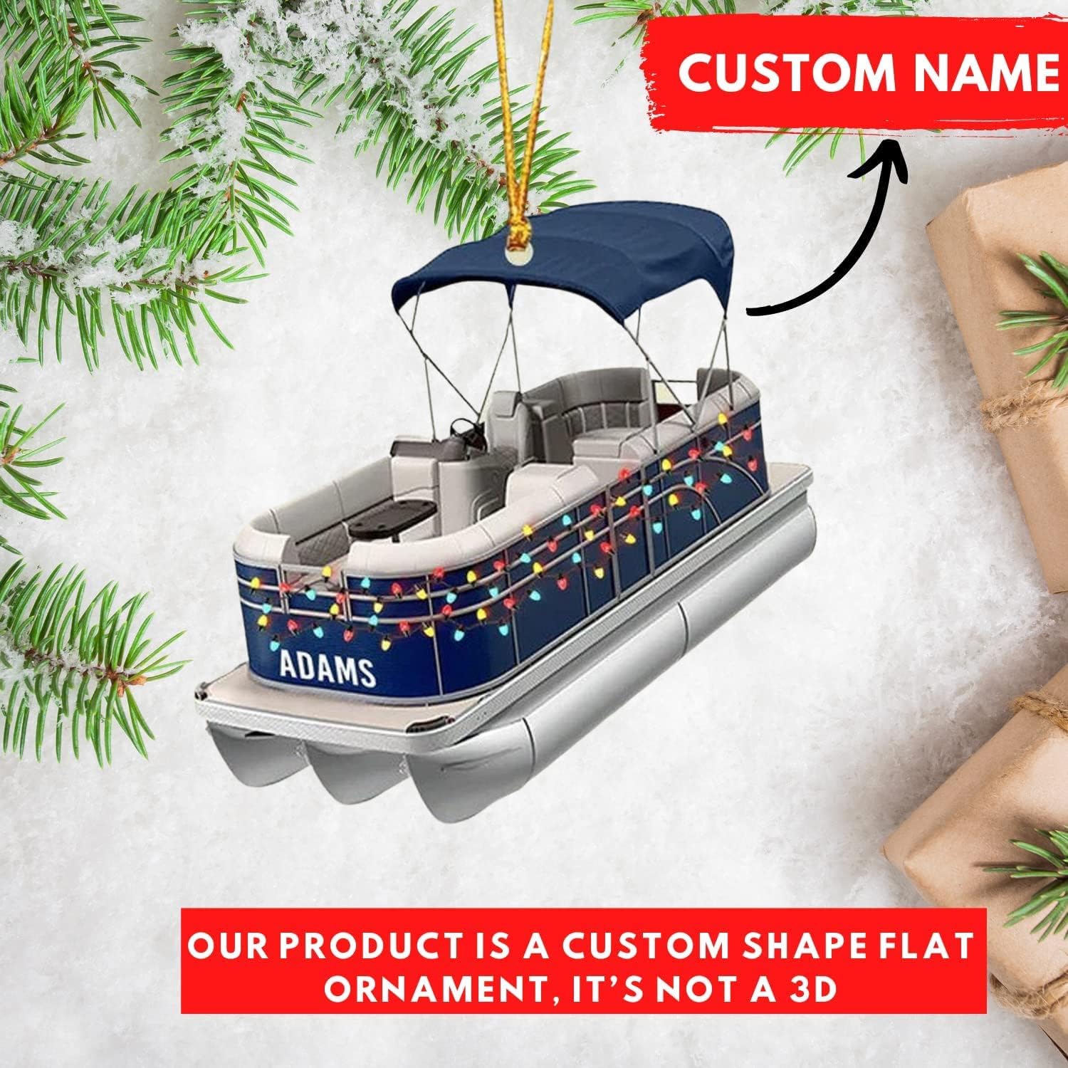 Personalized Pontoon Boat Christmas Ornament, Pontoon Car Ornament, Gift for Bowriders, Wake Boats,Pontoon Lover Gift (Pontoon 7)