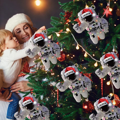 Personalized Astronaut Kids Christmas Ornament Custom Name Astronaut Christmas Tree Wood Plastic Ornament Ornament for Christmas Tree Xmas Home Decoration Gifts for Boys Children Space (ATN4)