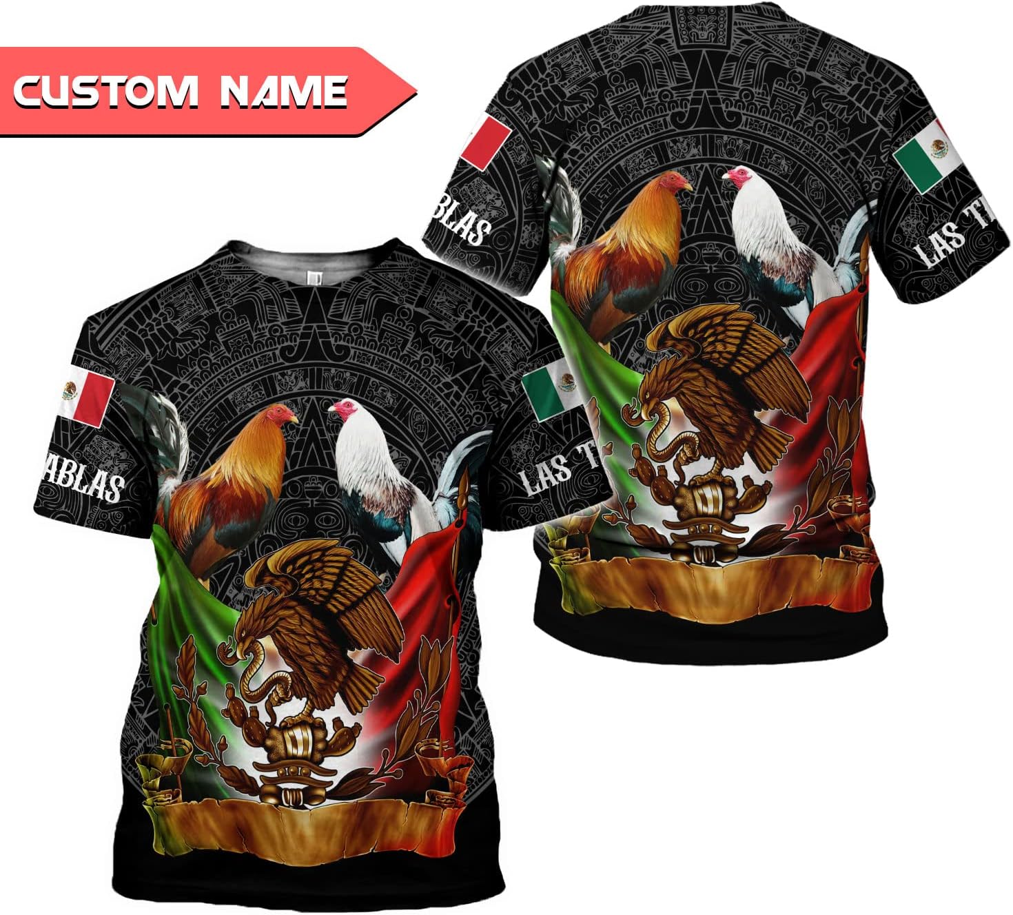 Personalized Name Mexican Shirt for Soccer Fans, Unisex XL Multicolor Eagle Flag Shirt, 3D All-Over Print Hoodie for Men & Women