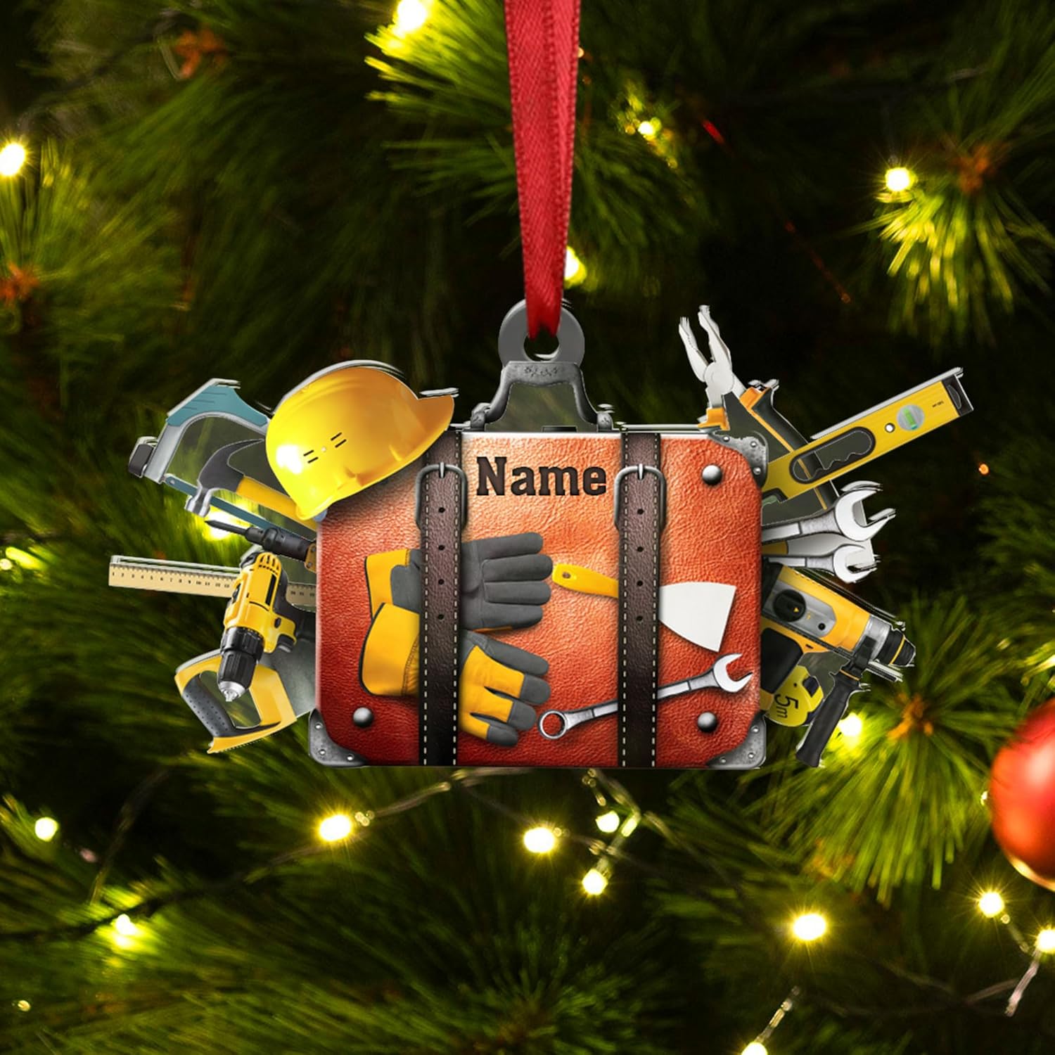 Personalized Construction Ornaments for Christmas Tree 2024, Construction Tree Ornaments Construction Ornament, Construction Tool Box Hard Hat Heavy Equipment Xmas Gift for Blue Collar Workers (W17)