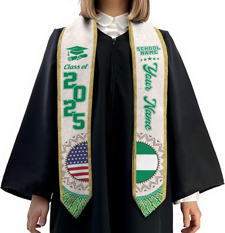 Pretyprints Custom Nigerian Graduation Sash, Nigeria Graduation Stole Customize, Nigerian American Flag Graduation Sash 2025