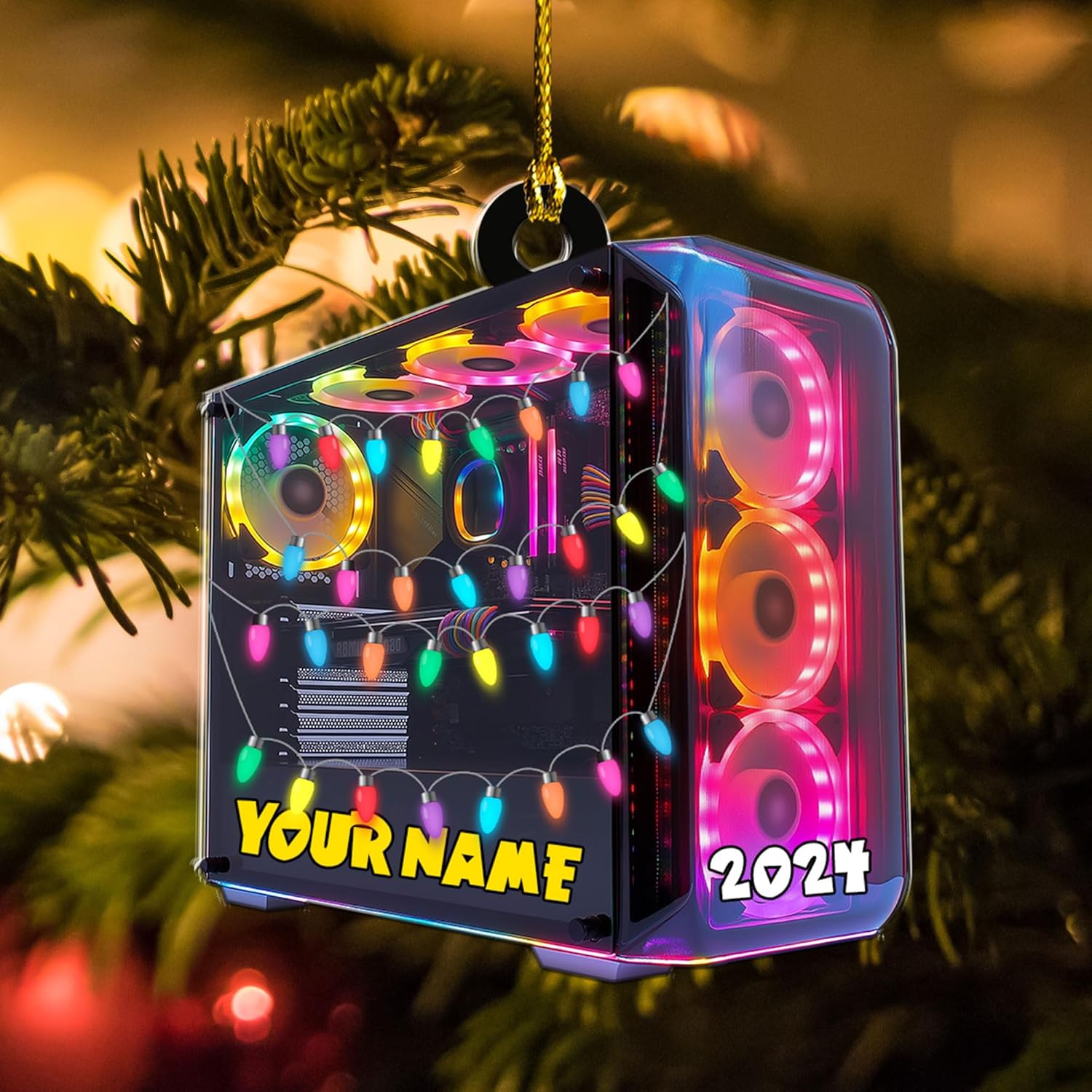 Podagree Personalized Name PC Computer Ornament Christmas, Shape Flat Christmas Ornament for Gamer, Gaming Gamer Christmas Ornament Gift for Boys, PC Game Player Decoration with Custom Name (CP7)
