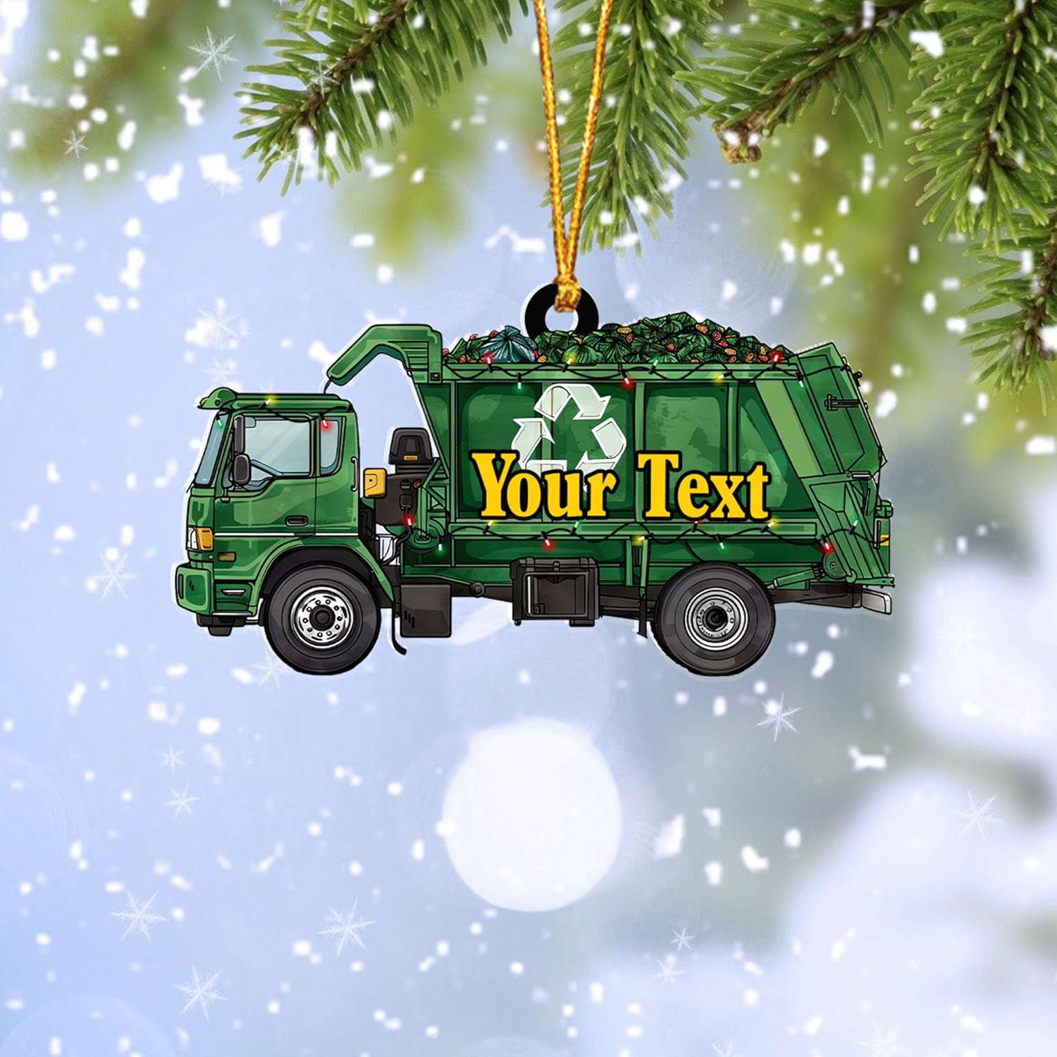 AOVL Personalized Garbage Truck Ornament 2024 Green Garbage Truck Ornament Green Garbage Truck Christmas Ornament 2024 Trash Truck Ornament Xmas Custom Garbage Truck Hanging Christmas Ornament (GT8)