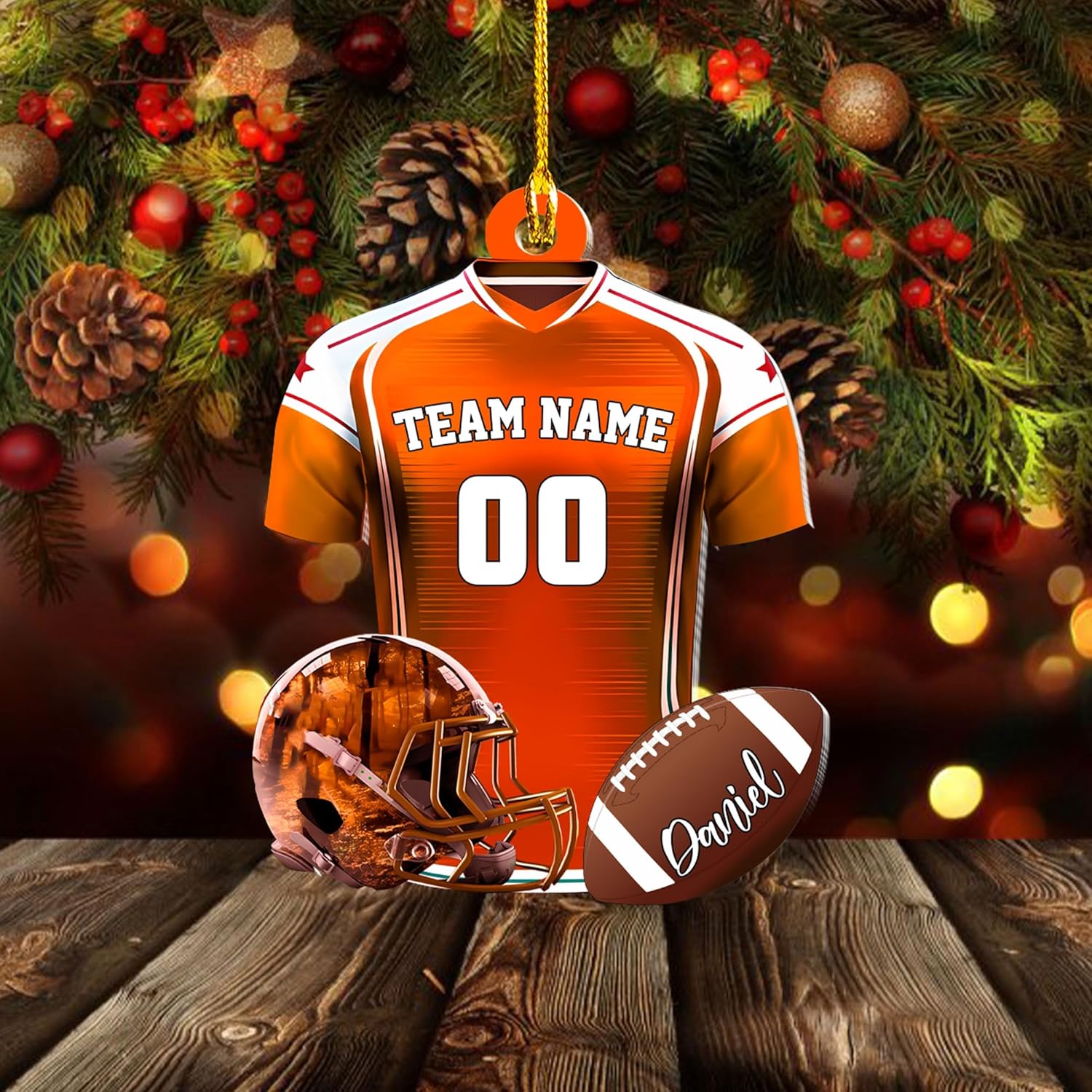 Piratify Personalized Name Football Ornaments 2024, Customized Football Christmas Ornaments Wood, Acrylic Ornament Christmas Tree Hanging Ornament Pine Tree Decorations for Football Team (FB9)