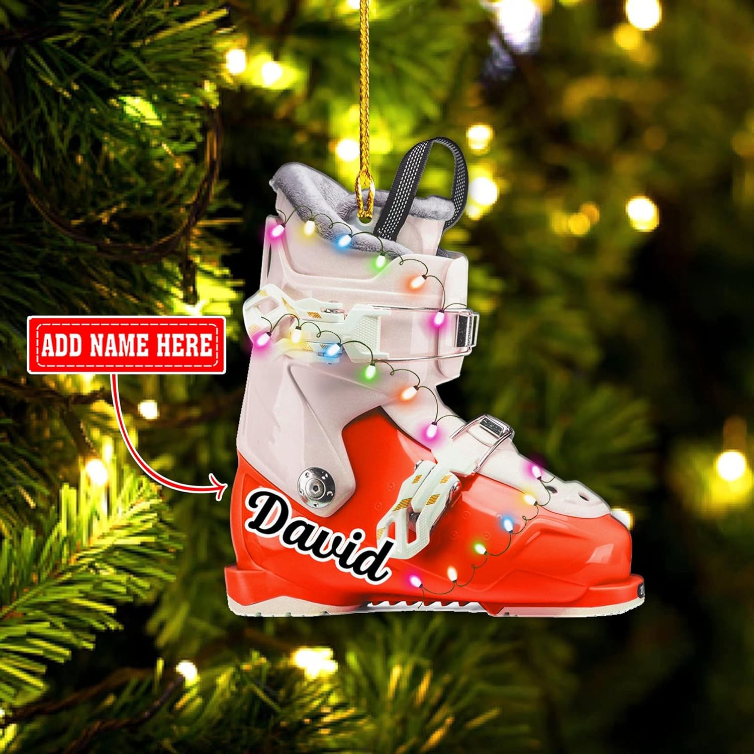 AOVL Custom Ski Ornament Skiing Christmas Ornaments Ski Christmas Tree Ornaments Ski Christmas Ornament Skier Ornaments for Christmas Tree 2024 Skiing Ornament (OSK2)