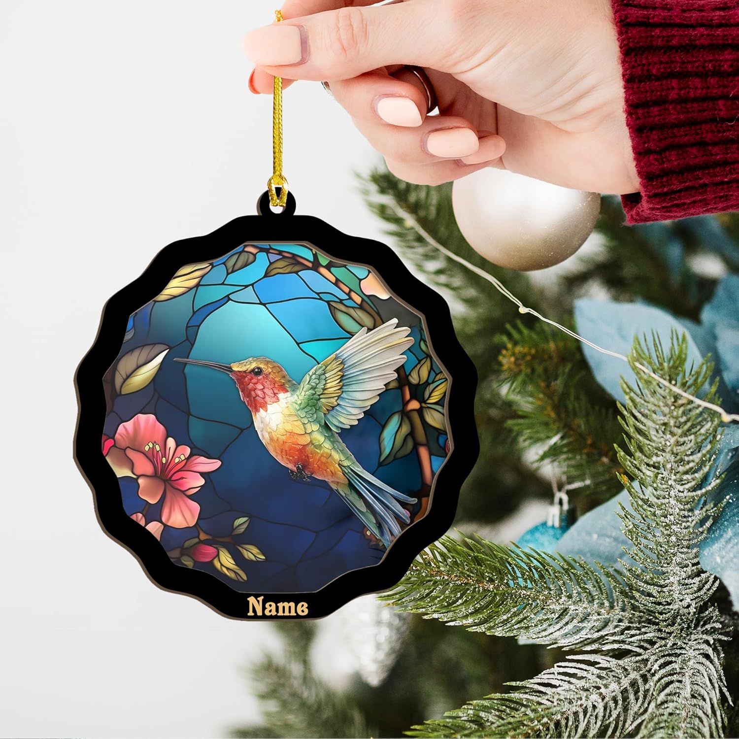 MAPrints Personalized Hummingbird Ornaments for Christmas Tree 2024, Hummingbird Christmas 2024 Ornament, Bird Suncatcher Wood Acrylic Ornament, Gifts for Bird Lovers (Bird 1)