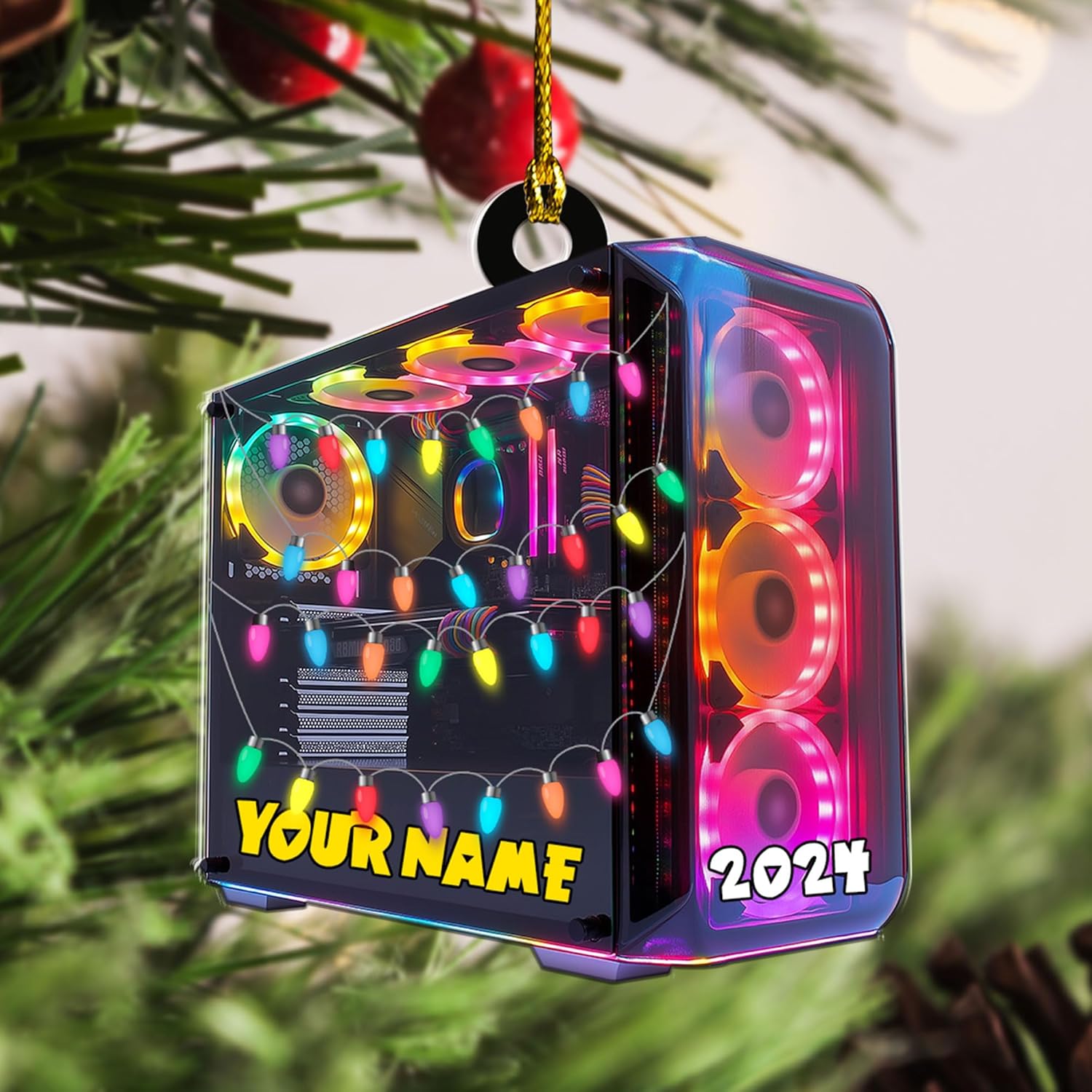 Podagree Personalized Name PC Computer Ornament Christmas, Shape Flat Christmas Ornament for Gamer, Gaming Gamer Christmas Ornament Gift for Boys, PC Game Player Decoration with Custom Name (CP7)