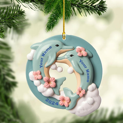 Personalized Dolphin Christmas Acrylic 2D Flat Ornament, Dolphin Ocean Theme Christmas Tree Decorations, Cute Beach Animal Ornaments, Coastal Ornaments, Dolphin Lovers(Dolphin 8)