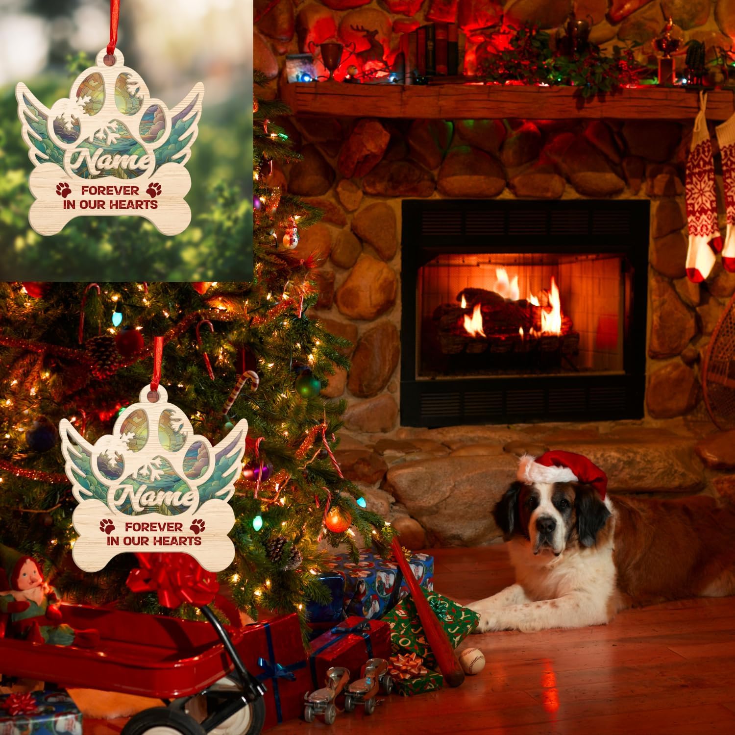 MAPrints Personalized Wooden Dog Cat Paw Suncatcher Ornament Christmas 2024, Custom Dog Paw Suncatcher Wood Ornaments with Names, Pet Paw Wooden Dog Ornament, Pet Paw Christmas Ornament (PAW 4)