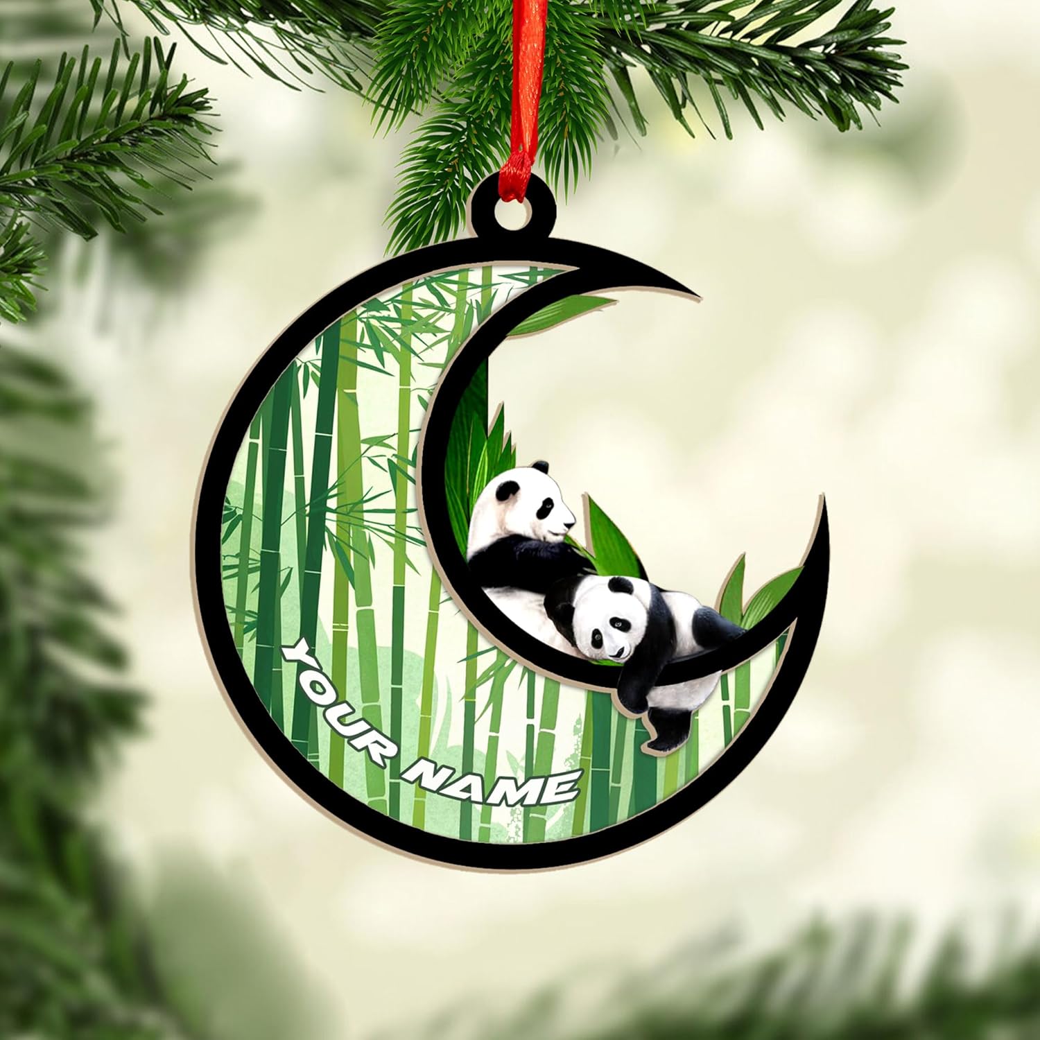 MAPrints Personalized Panda Ornament Xmas Tree, Panda Acrylic Or Wood Flat Shape Ornament Christmas 2024, Panda Lovers Ornament Xmas Decor, Panda Bear Gifts Panda Bamboo Hanging Ornament (Panda 2)