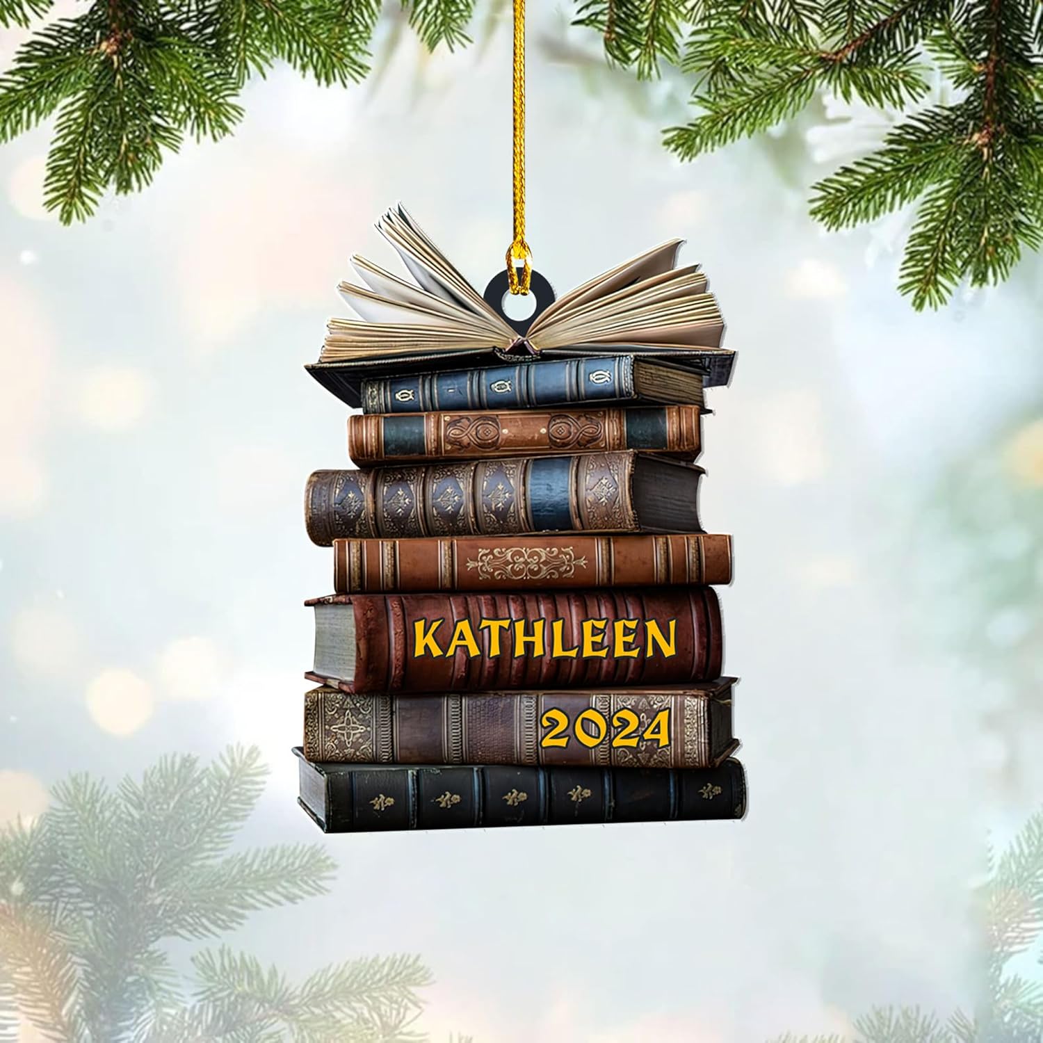Personalized Book Title & Name, Customized Ornament Tree Gifts for Book Reading Lover Teacher Librarian School Librarian Assistant, Book Tree Ornament, Book Lover's Tree Ornament (Acrylic, Style 5)