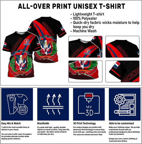 Ligthuy Personalized Dominican Shirt 3D, Dominican Republic Shirts, Dominican Flag Unisex Republica Dominicana Shirt S-5XL
