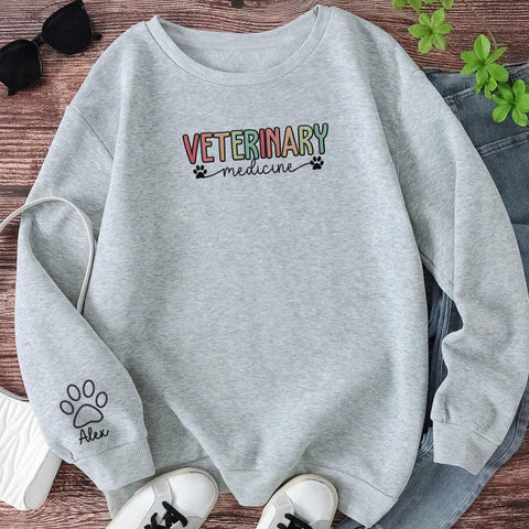 Custom Embroidered Vet Tech Sweatshirt Veterinary Technician Gift Personalized Vet Shirt with Paw Print for Appreciation Day