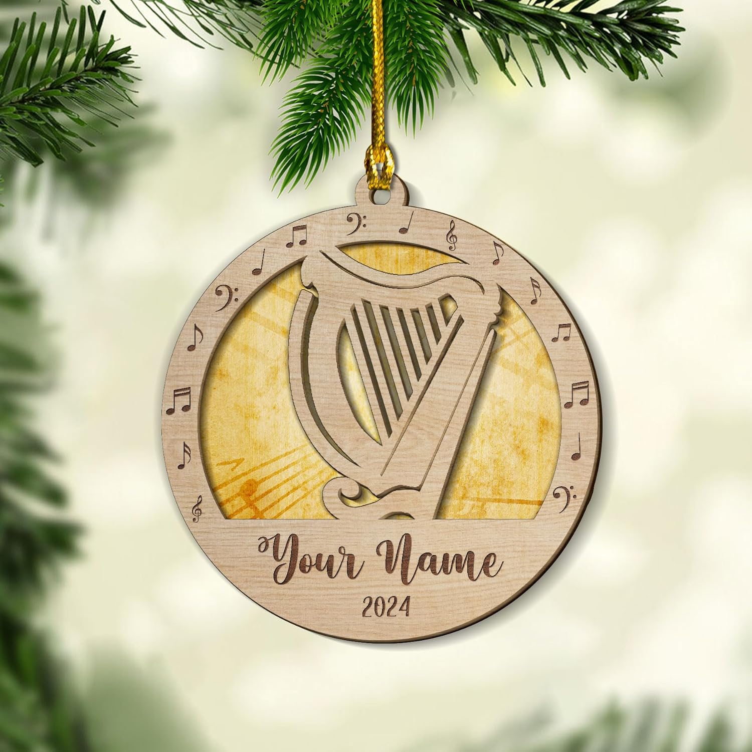 MAPrints Personalized Harp Suncatcher Christmas Ornament 2024, Ornament Gift for Harp Player, Harpist Musical Ornament, Christmas Music Student Gifts, Musician Xmas Keepsake Present (Harp 6)