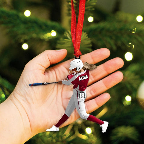 Artparel Personalized Softball Ornament Christmas Tree Decoration Custom Softball Christmas Ornament 2D Shape Flat Softball Lover Gifts Beginner Softball Players Ornament Gift (Softball 9)