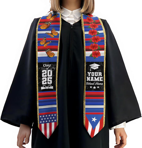 Personalized Puerto Rican Graduation Stole, Puerto Rican Graduation Sash 2025, Puerto Rico Graduation Sash