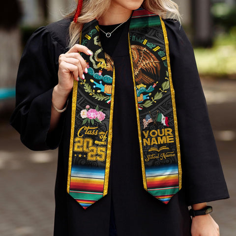 Custom Mexican Graduation Sash, Mexico Graduation Stole Customize Photo, Mexican American Flag Graduation Sash 2025