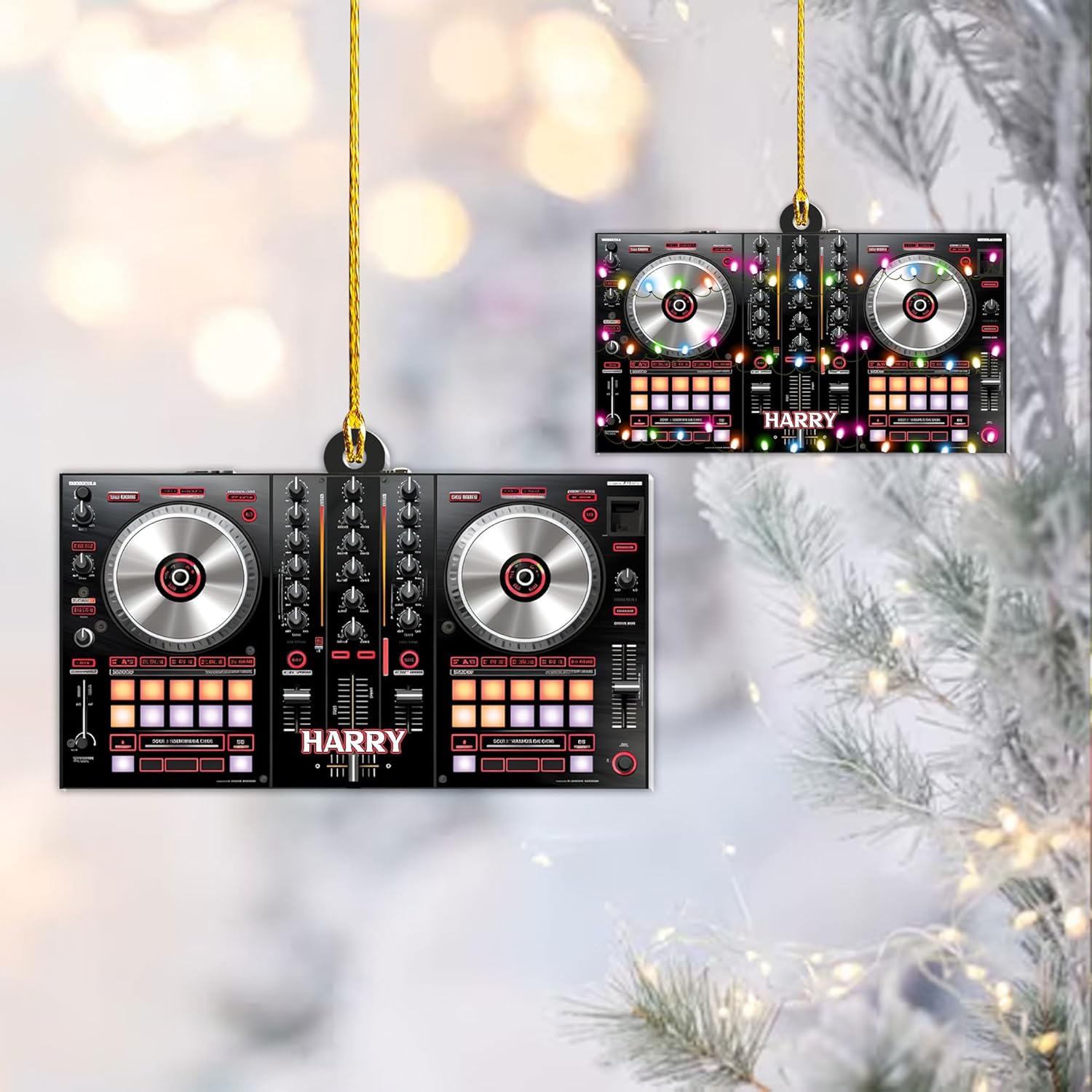 Riveprints Personalized DJ Christmas Tree Ornament, Custom Gifts for DJ Lover & DJ Fans, DJ Acrylic Ornaments for Christmas Tree, DJ Ornament Music Mixer Turntable, DJ Set Ornament (ON411)