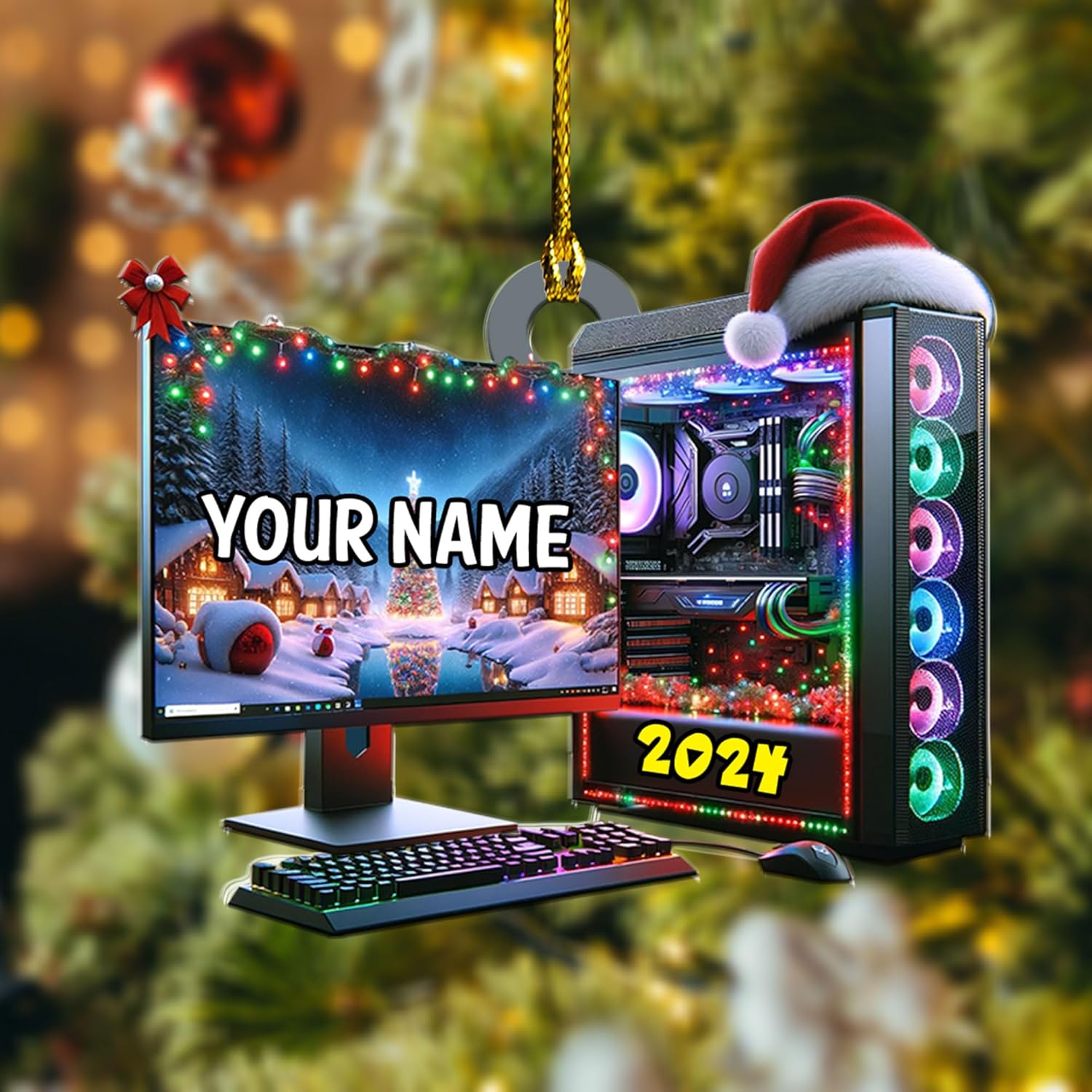Podagree Personalized Name PC Computer Ornament Christmas, Shape Flat Christmas Ornament for Gamer, Gaming Gamer Christmas Ornament Gift for Boys, PC Game Player Decoration with Custom Name (CPT2)