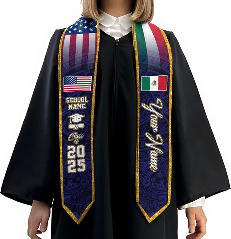 Custom Mexican Graduation Sash, Mexico Graduation Stole Customize Photo, Mexican American Flag Graduation Sash 2025