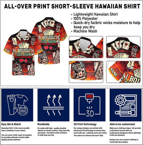 Custom Poker Hawai Shirts for Men Poker Hawaiian Shirt Gambling Casino Fire Short Sleeve Button Down Shirt Summer Beach Shirt