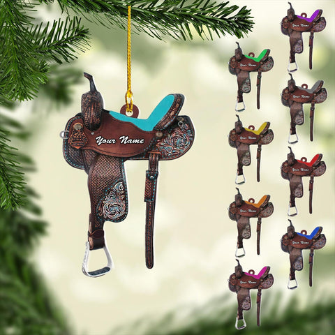 Tinoshop Custom Horse Saddle Christmas Ornament, Personalized Flat Ornament for Cowboy Cowgirl, Horseback Riding Ornament, Horse Racing Ornament, Cowboy Christmas Ornaments (ON45)