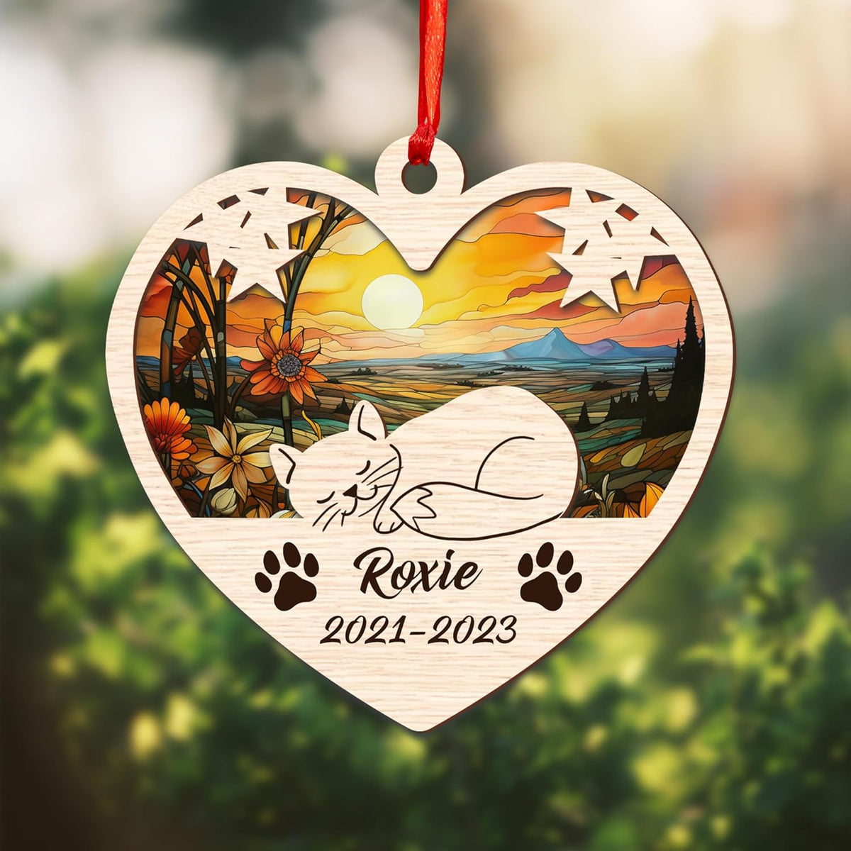 MAPrints Personalized Cat Christmas Ornaments, Cat First Christmas Suncatcher Wood Ornaments, Gifts for Cat Lovers, Cat Memorial Ornament, Forever Loved Cat Keepsake, Cat Loss Gifts (CAT 13)