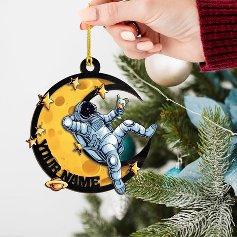 Personalized Astronaut Christmas Ornaments 2024, Rocket Spaceship Ornament, Astronaut Suncatcher Ornament, Galaxy Space Astronaut Ornament, Astronaut Resting On Moon Ornament (Astronaut 1)