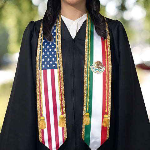 Mexican American Flag Graduation Stole, Mexico Graduation Sash