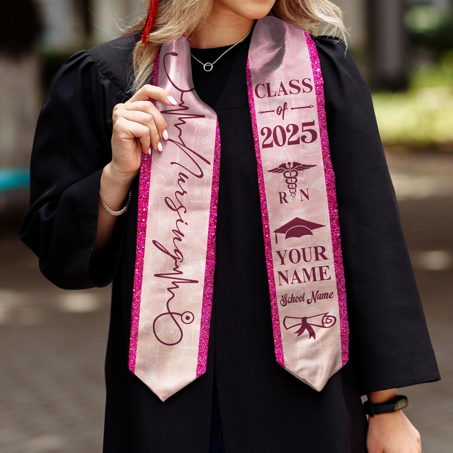 Pretyprints Custom Nurse Sash Graduation, RN Graduation Stole Gifts for Friends Nursing Student Senior Class Of 2025