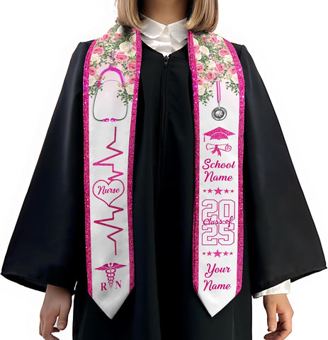 Pretyprints Custom Nurse Sash Graduation, RN Graduation Stole Gifts for Friends Nursing Student Senior Class Of 2025