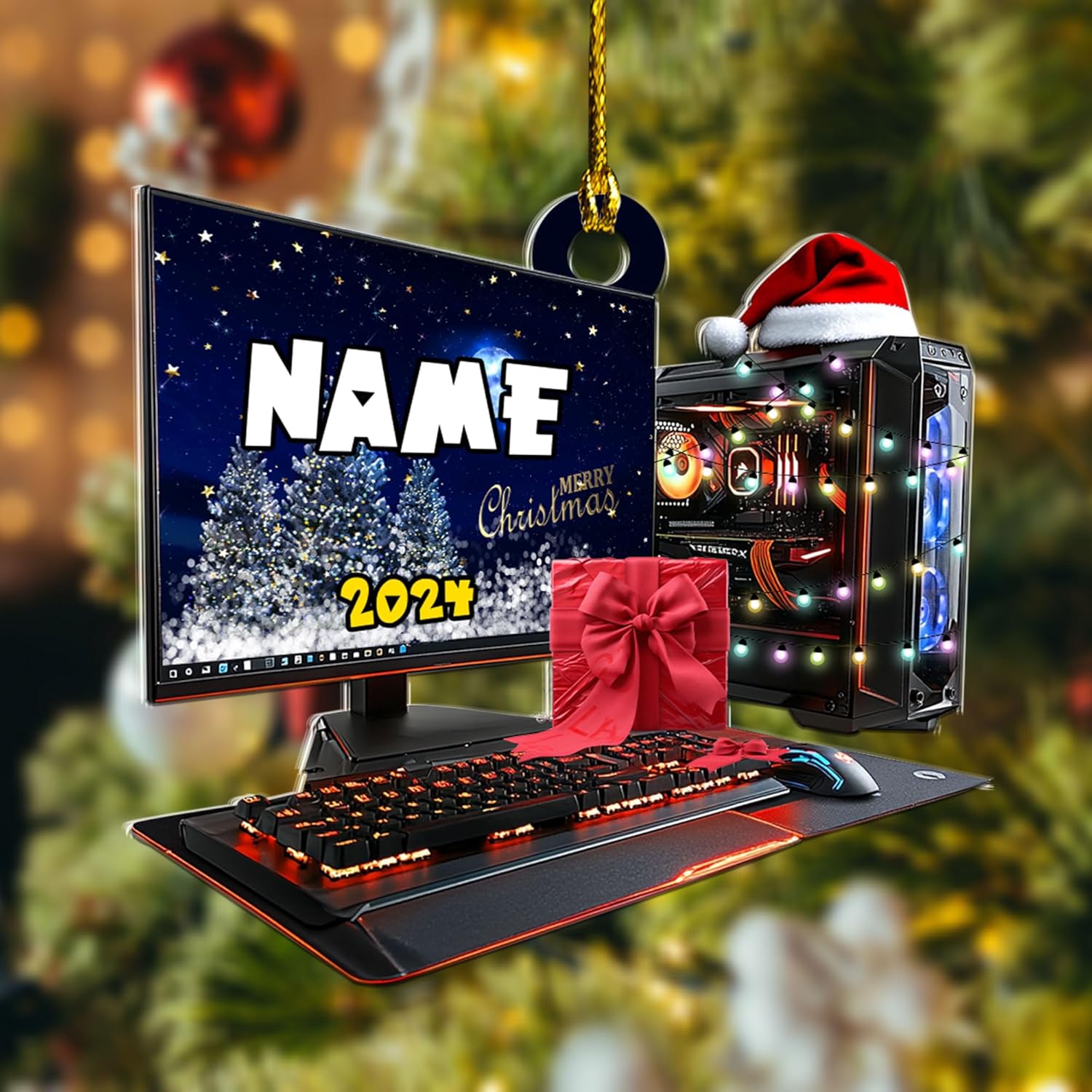 Podagree Personalized Name PC Computer Ornament Christmas, Shape Flat Christmas Ornament for Gamer, Gaming Gamer Christmas Ornament Gift for Boys, PC Game Player Decoration with Custom Name (CP3)