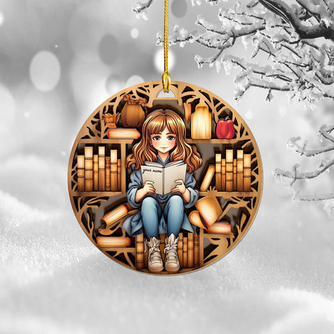 Personalized Book Lovers Heart Ornament, Reading Book Xmas Printd Wood Ornament 2024, Bookshelf Ornament Gift for Her Librarian 2D Flat Printed Wood Book Lovers Ornament (Book 7)