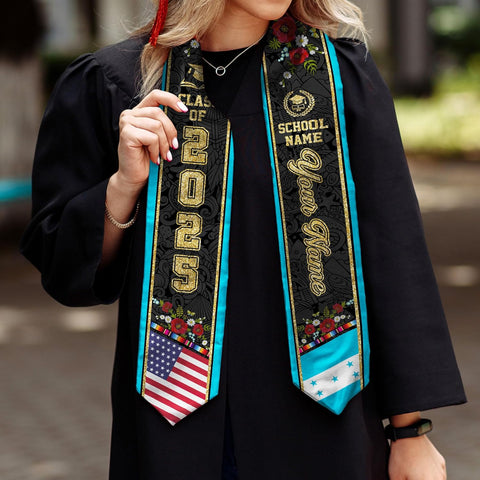 Pretyprints Honduran Graduation Sash, Custom Honduran American Flag Graduation Sash 2025, Honduras Graduation Stole