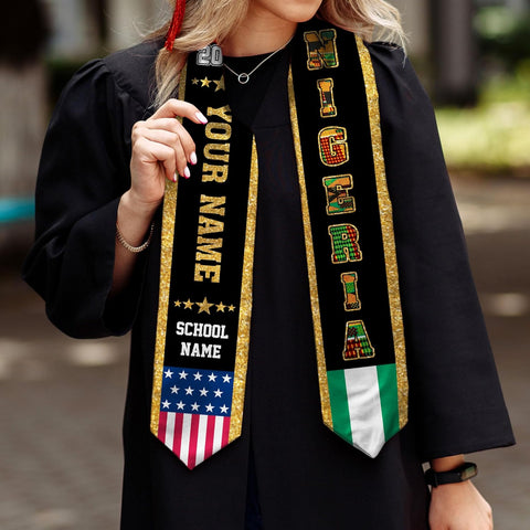 Pretyprints Custom Nigerian Graduation Sash Nigeria Graduation Stole Personalized Nigerian American Flag Graduation Sash 2025