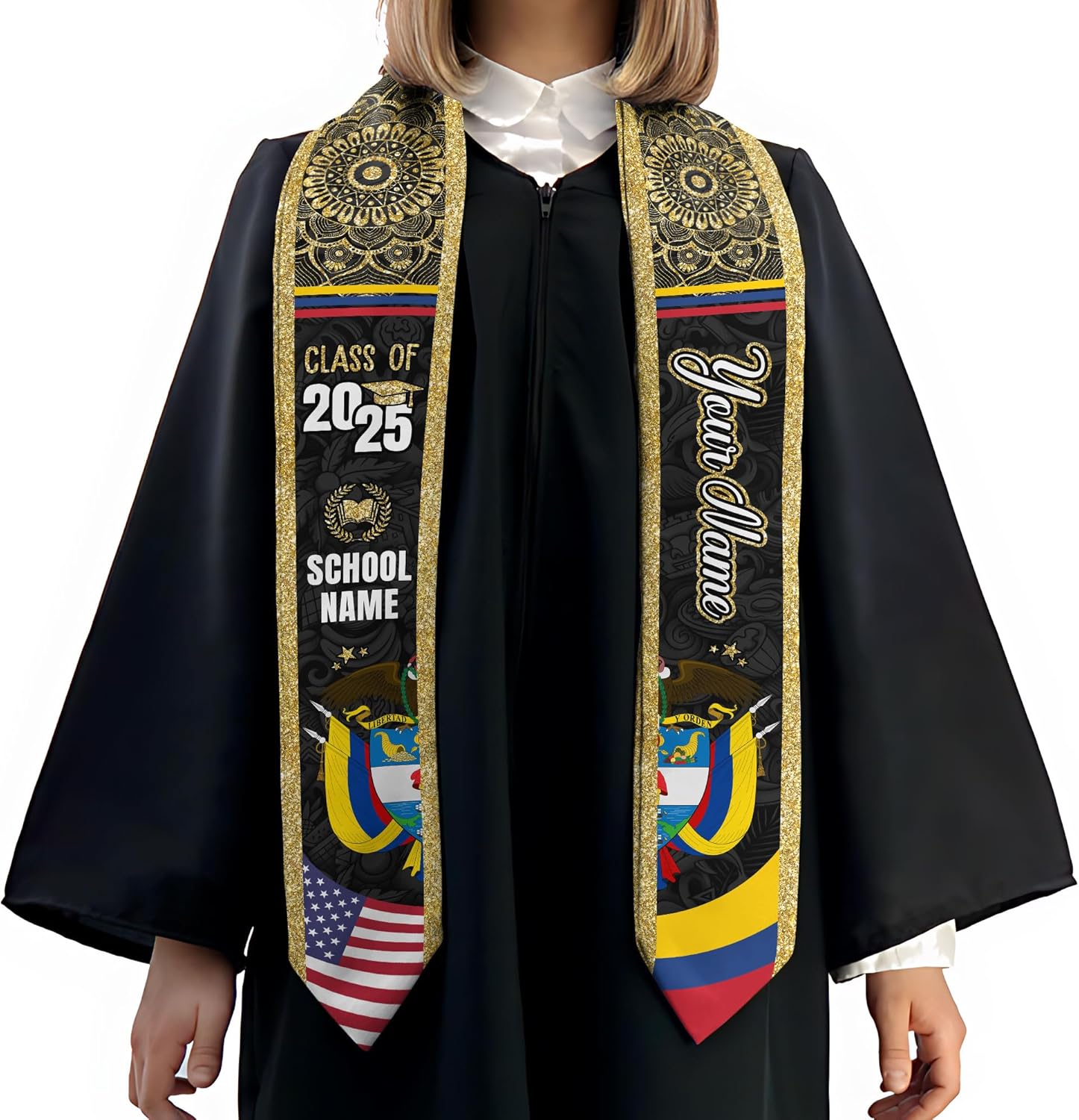 Pretyprints Colombians Graduation Sash, Custom Colombians American Flag Graduation Sash 2025, Colombia Graduation Stole