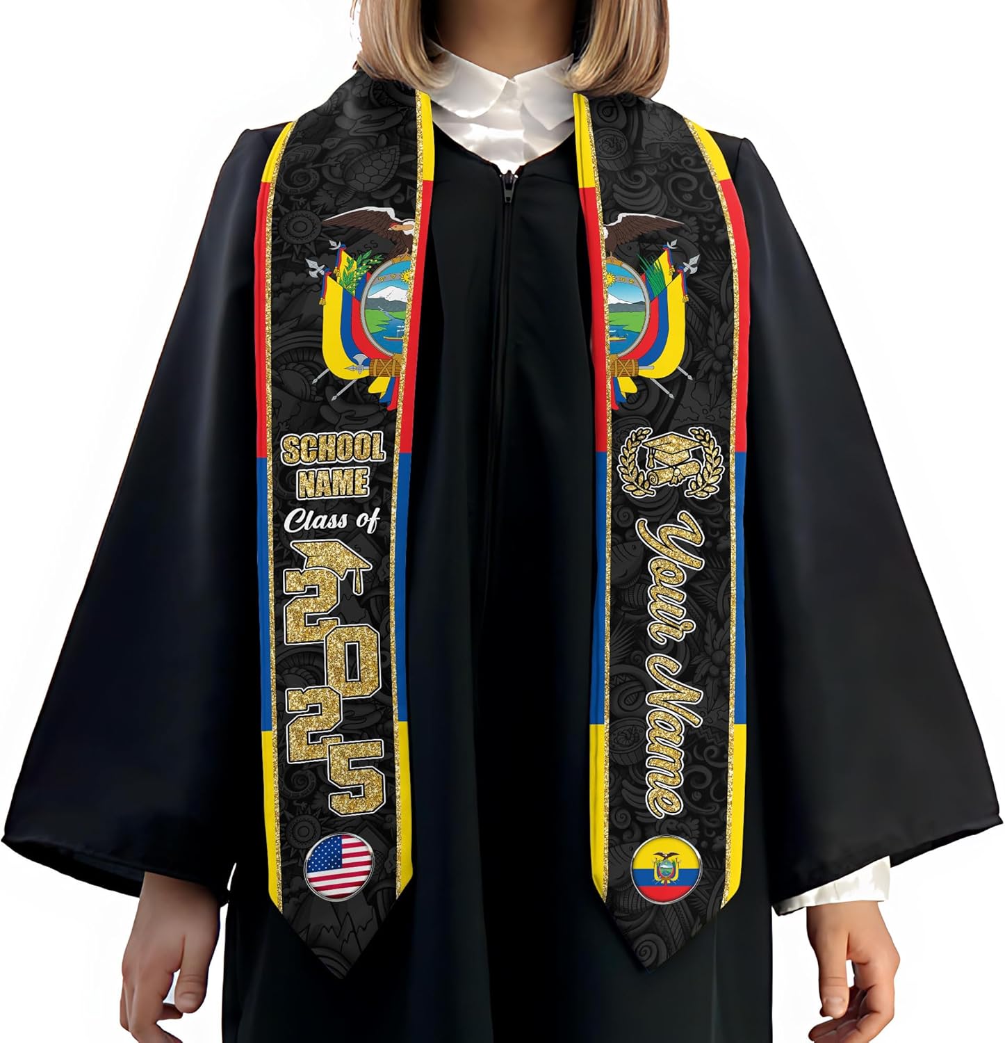Pretyprints Ecuador Graduation Stole, Ecuadorians American Flag Graduation Sash 2025, Ecuadorians Graduation Sash