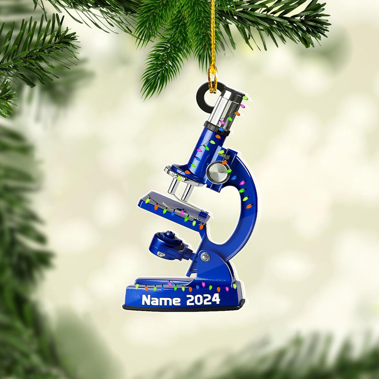 AOVL Custom Medical Microscope Ornament Microscope Ornament with Name Microscope Science Medical Ornament Medical Microscope Ornaments for Christmas Tree (MM6)