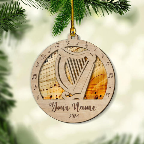 Personalized Harp Suncatcher Christmas Ornament 2024, Ornament Gift for Harp Player, Harpist Musical Ornament, Christmas Music Student Gifts, Musician Xmas Keepsake Present (Harp 5)