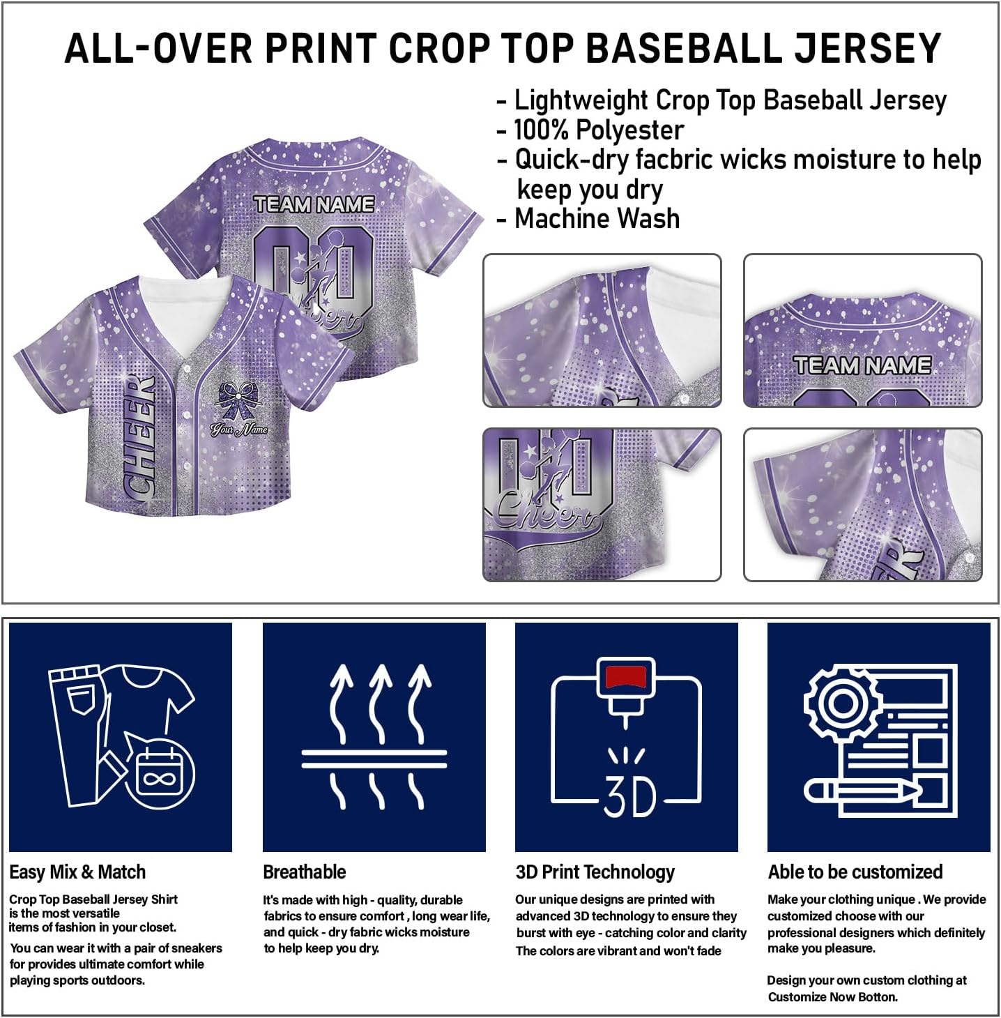 Personalized Cheerleading Team Baseball Jersey, Cheer Coach Jersey Gifts, Cheer Shirt Uniforms, Glitter Jersey S-5XL