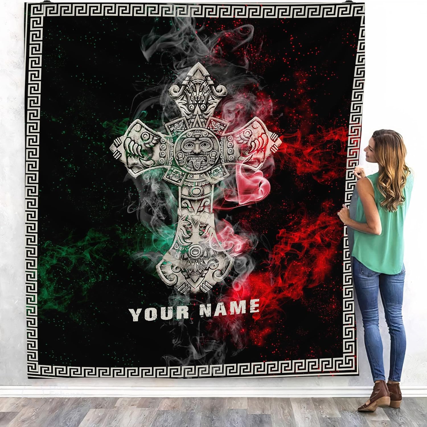 Personalized Name Mexico Blanket for Men and Women, Customized Mexico Blankets, Mexico Flag Mexican Flag Blanket Funny Gift Fuzzy Plush Soft Micro Fleece Sherpa Blanket Bed Throw (BLMX10)